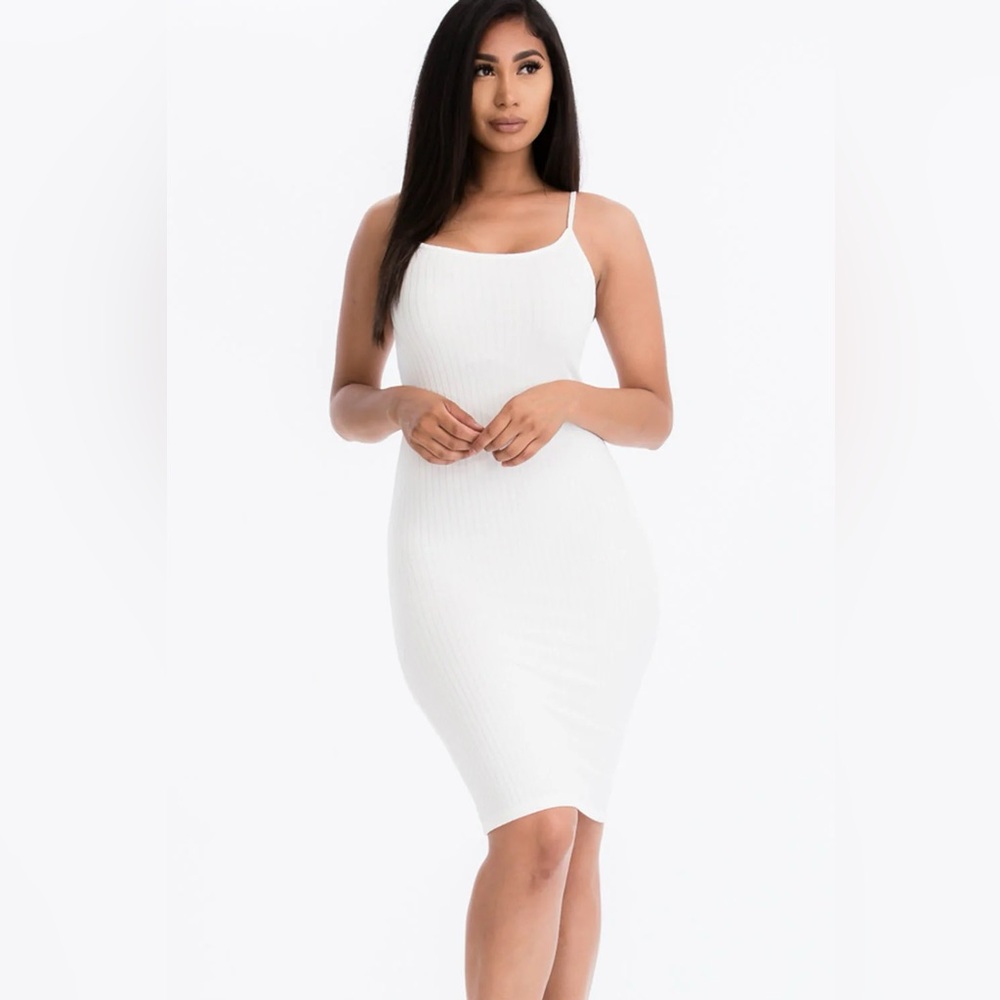 Capella Ribbed Midi Cami BodyCon Dress in White